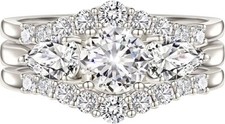 SweetJew 3Pcs Three-Stone Elegant Women's Wedding Rings Set Engagement Ring for