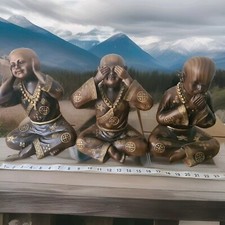 Gleneagles Studio Ornaments  Buddha MONKS  Hear Speak See no Evil Statues , 11"