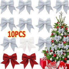 10X Large Glitter Bows Christmas Tree Bow Decoration XMAS Party Ornament Bowknot