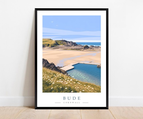 Bude travel poster print - travel,