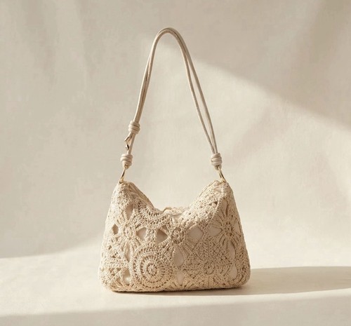 Beige boho style crochet knit - beige,