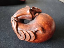 Vintage Japanese Netsuke Old Boxwood Carved Lucky Mouse Statue Ornament
