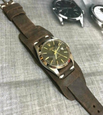 Italian Vintage Genuine Leather Bund watch strap H/M 16 17 18 19 20mm Olive, Tan