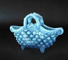 Antique Henry Greener Blue Pearline Glass Contessa Pattern Basket