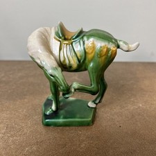 Vintage Chinese Ceramic Drip Glazed Tang Dynasty Horse in Green, 11.5cm