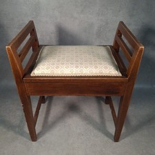 Wooden Piano Vanity Vanity Table Stool with Storage Upholstered Seat Mid Century