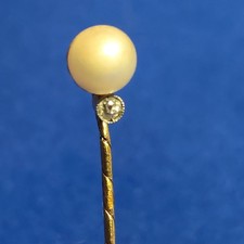 Antique 14ct 585 Gold seed pearl and diamond  Stick Pin / Tie Pin