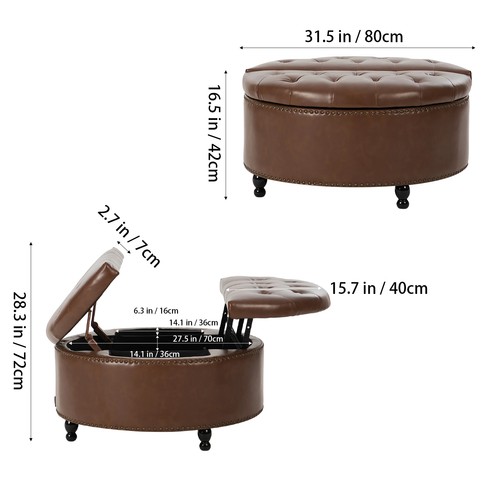 Round storage stool leather - stool, pu