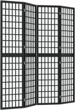 4 Panel Black Shoji Room Divider 160x170cm Folding Wooden Privacy Screen Home