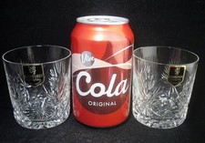 Pair Edinburgh Crystal STAR OF EDINBURGH Whisky Tumbler Glasses 3"h (w/labels)