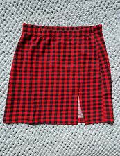 Shein Ladies Size XS Red Black Check Mini Skirt Stretch Bodycon Summer Punk Alt