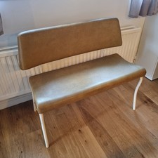 Retro Brown Leather Bench White Metal Frame Chic Home Decor Furniture Chair