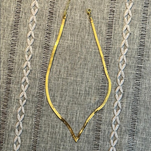 Elegant gold toned herringbone - gold-toned,