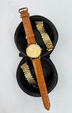 Tissot gold-plated 34mm Swiss watch, full links/new leather strap; T870/970
