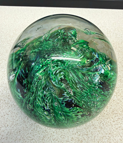 Green clear swirl art glass - art,
