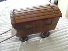 VINTAGE HANDMADE WOODEN GYPSY CARAVAN AND GROCERS CART WITH CERAMIC HORSE