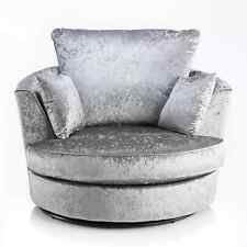 Swivel Tub Chair Silver Corner Sofa Crystal Crushed Velvet Fabric Black Suite