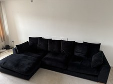 Black Plush Velvet Corner Sofa Chaise End Large