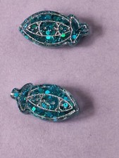 Handmade Aqua glitter Cute Pea Pod earrings on silver plated Studs
