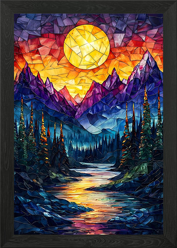 Stained glass mountain - stained,
