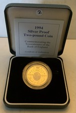 1994 Silver Proof £2 Coin Tercentenary Of Bank of England In RM Case + COA   