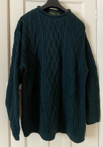Mens aran wool - green, jumper