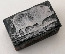 Vintage Letterpress Printing Block Pig Boar Wood Mounted Metal Printer’s Plate