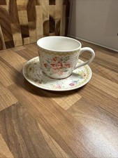 Cath Kidston White Ceramic Tea Cup and Saucer Floral Spray Design