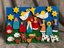 Vintage Wooden Easel Christmas Nativity advent calendar 16in Colorful