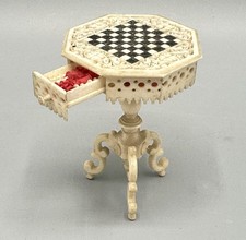 Miniature Antique Dollhouse Library Chess Games Table Hand Carved Filigree