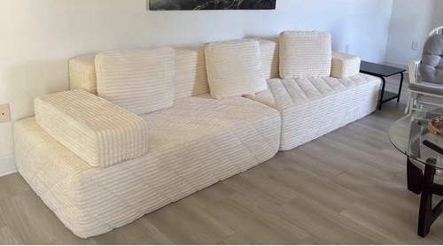 Beige striped corduroy seat - beige, 3-seat
