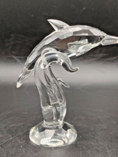 Vintage 10cm Clear Glass Dolphin Figurine on Wave Base – Excellent Condition