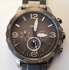 Fossil Nate Men's Chronograph Quartz Watch JR1437 Smoke Stainless St. Exc. Cond.