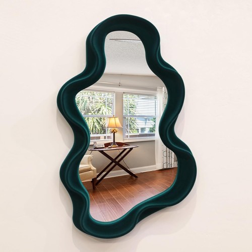 Emerald green wavy wall mirror - emerald,