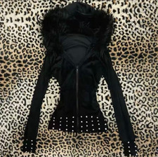Rare Black Fur Hooded Y2K Zip