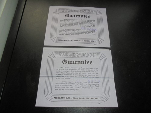 Hornby dublo guarantee - hornby,