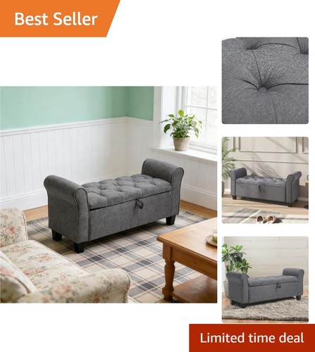 Grey storage bench tufted - storage,