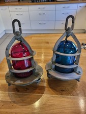Vintage Royal Navy Convoy Running Lights, Pair, Blue, Red, Bronze, 1950's