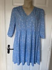 Wednesday's Girl Blue Floral V-Neck Mini Dress Size 20 Tiered Smock