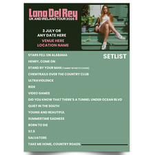 Lana Del Rey Setlist Poster UK