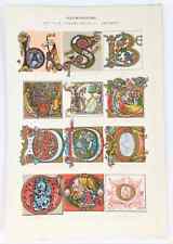Illuminated Manuscript Letters - Original c 1900 Antique Print Colour Lithograph
