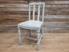 Vintage Distressed Duck Egg Painted Slat Back Chair Upholstered Map Fabric Seat
