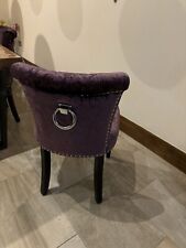 Brushed Velvet purple dining chairs with silver studs and metal knocker 