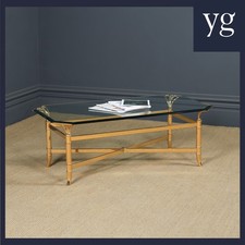 Vintage Regency Style Clear Glass Rectangular Centre Brass Coffee Table (c.1980)