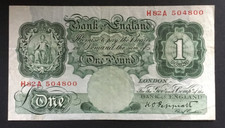 Banknote Of England One Pound. KO. Peppiatt. H82A. Unthreaded. Circulated Cond.