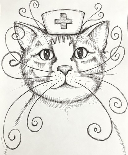 Cartoon drawing cat print - cartoon,