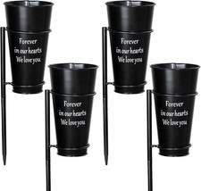 4PCS Metal Cemetery Vases Grave Flower Holders With Ground Spikes Black New