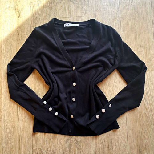 Zara women black neck - black, v-neck