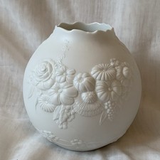 Vintage Kaiser White Porcelain Vase With Floral Motif Signed M Fry Vase 7347