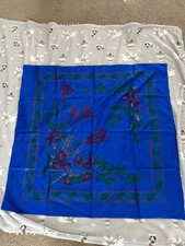 Thai Silk Hand Made In Thailand Large Rolled Edge Blue Square Scarf. MR23762